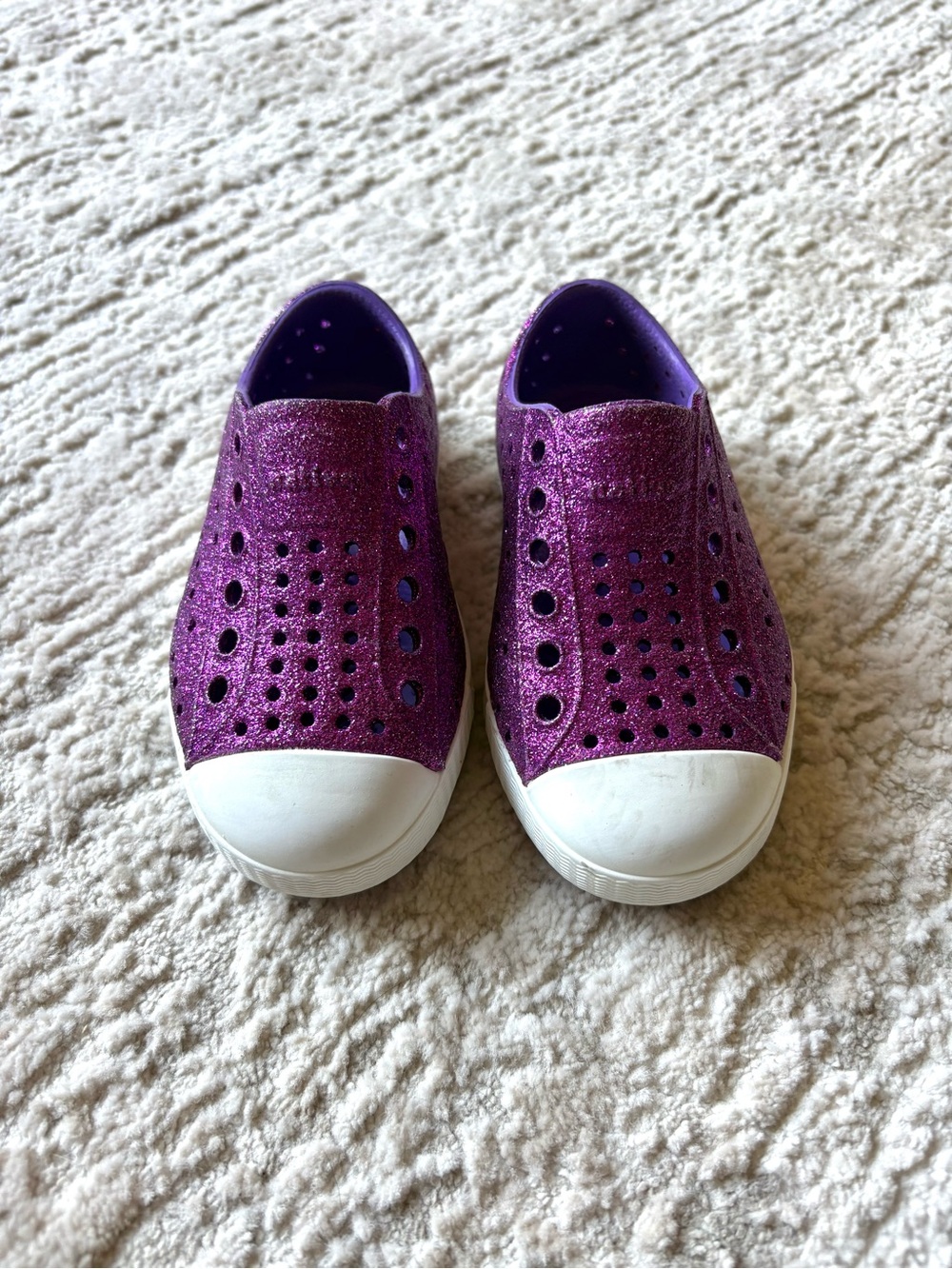 Native Kids Glitter Slip-On Sneakers in Purple with White Toe